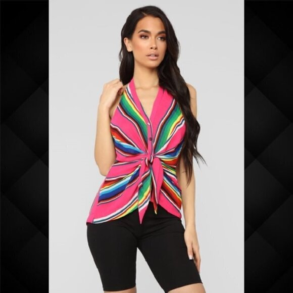 Fuchsia Stripe Halter Top - Picture 1 of 4